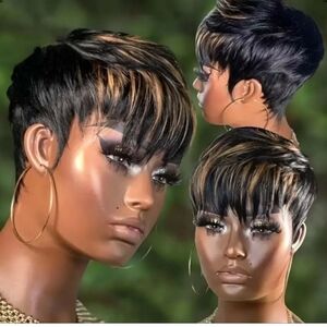 Human Hair Glueless Pixie Wig Short Layered Brazilian Virgin Wigs